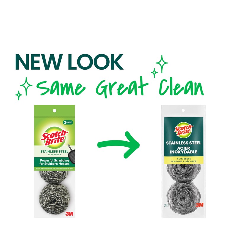 Scotch-Brite Stainless Steel Scrubbers, Scouring Pads for Cleaning Tough Baked-On