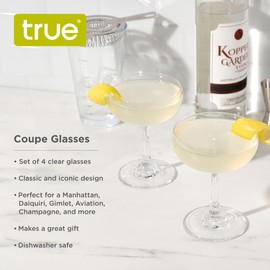 True Coupe Glass, Martini Glasses for Cocktail Party, Cocktail Glasses Perfect for Margarita, Espresso Martini, Manhattan, Elegant Glassware for Entertaining, Home Bar Accessories, 7 oz, Set of 4