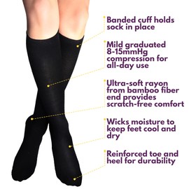 Cabeau Bamboo Compression Socks Improves Circulation, Eliminates Fatigue, and Reduces Swelling - For Performance Athletes, Sedentary Positions, and Preventative Health - Small (M 5-9, W 5-10)