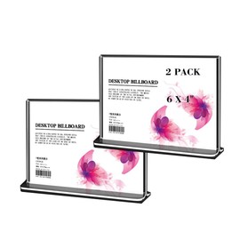 Acrylic Sign Holder,6X4/8.5X11/4X6 Inches Clear Plastic T-Shaped Desktop Display Paper Holder, Double-Side Menu ad Frame, Perfect for Restaurants,Office,Photo Frames,Store,Meetings (6X4 （2pack）)