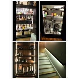 Sensky 19.7ft/6m Motion Activated LED Strip Light Kit with FCC Listed Adapter for Gun Safe, Under Cabinet, Under Bed, Pantry, Kitchen, Stairway, Closet Lighting (White 6000-6500K)