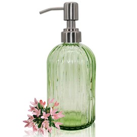 V-Shine 16oz Clear Hand soap Dispenser, with Rust Proof Stainless Steel Pumps, Refillable Essential Oils, Lotions, Liquid, for Bathroom Countertop, Kitchen, Laundry Room Premium Glass Soap Dispensers