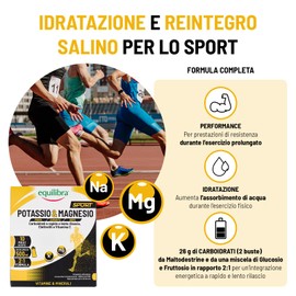 Equilibra Potassio e Magnesio Sport, Integratore Sali Minerali, Carboidrati 2:1, Maltodestrine, Glucosio, Fruttosio, Elettroliti, Vitamina C, Soluzione Ipotonica per lo Sport, Gusto Arancia, 10 Buste