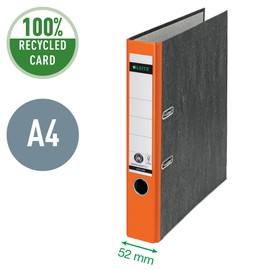 Leitz Quality Folder, The Original, Climate-Neutral, DIN A4 File Folder, Slim, 5 cm Wide, Cloudy Marble Paper, Recycled Folder, Blue Angel, with 180° Mechanism, Highest Stability, Orange, 10505045