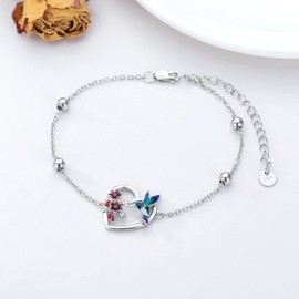 LONAGO Hummingbird Bracelet Sterling Silver Hummingbird Chain Bracelet Jewelry Gift for Women