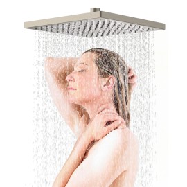 BBENT Hibbent 12"  Thickness Metal Rain Shower Head, Square High Pressure Shower Heads - Brushed Nickel
