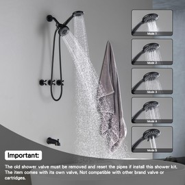 BEIYI Matte Black 3 Handle Tub and Shower Faucet Set, Three Handle Shower Faucet with Tub Spout 3 Knob Bathtub Faucet Trim Kit with Valve