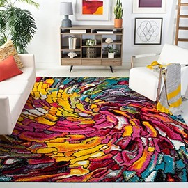 SAFAVIEH Fiesta Shag Collection 6'7" Square Multi FSG373M Modern Abstract Non-Shedding Living Room Bedroom Area Rug