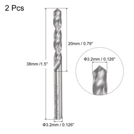 sourcing map Solid Carbide Drill Bits, 3.2mm C2/K20 Tungsten Carbide Jobber Drill Bits Straight Shank Drilling Tool for Stainless Steel Aluminum Iron Metal Plastic 2pcs