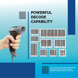 Barcode Scanner 2DQR1D Barcode Reader Wired Barcode Scanner Compatible with Smartphone, Tablet, PC, CCD Barcode Reader Works with Windows, Mac, Android, iOS
