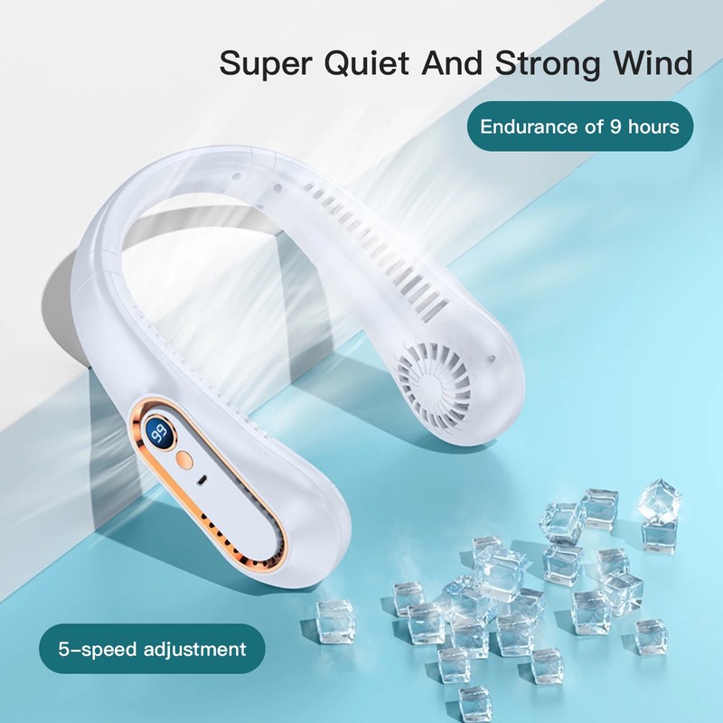 Portable Bladeless Neck Fan for Hands-Free Cooling – 5-Speed USB