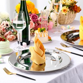 Vesici 12 Pcs Silver Stainless Steel Charger Plates 13 Inch Round Metal Charger Plates Bulk Mirror Elegant Charger Luxury Table Decor for Wedding Dinner Party