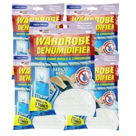 x5 Disposable Wardrobe Dehumidifier Hanging Bags - Specially Designed to Remove Moisture from Wardrobes - Absorbs Damp, Moisture & Condensation Fast & Effectively (Fresh Linen)