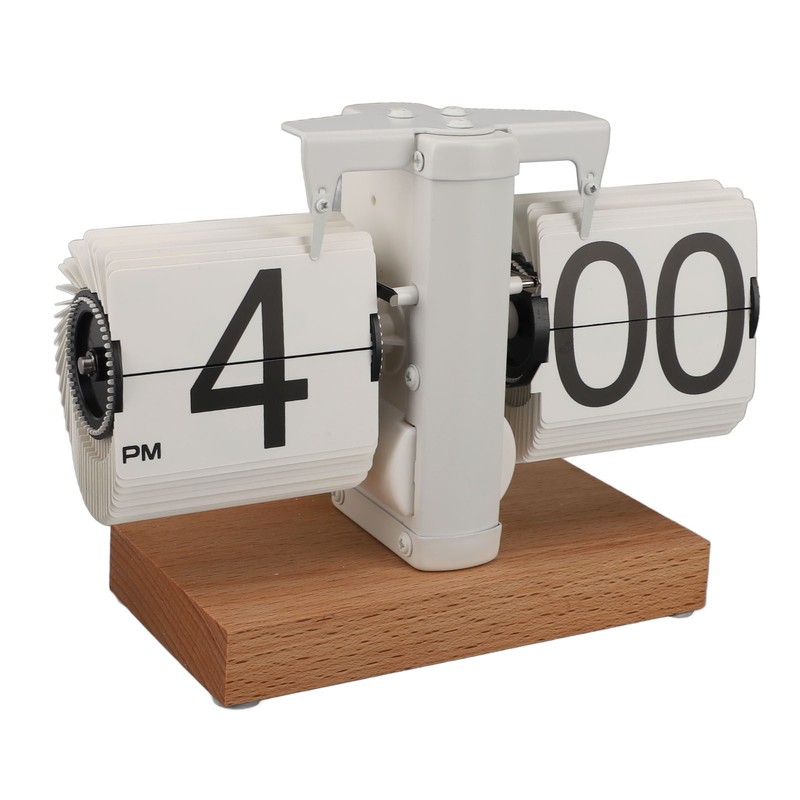 Flip Desk Clock Auto Mechanical Flip 12H AM PM Wood