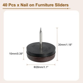 uxcell Nail on Furniture Sliders, 40Pcs Plastic Chair Glides Nail in Round Chair Table Feet Leg Pads for Hardwood Floors (Brown, 28mm/1.1")