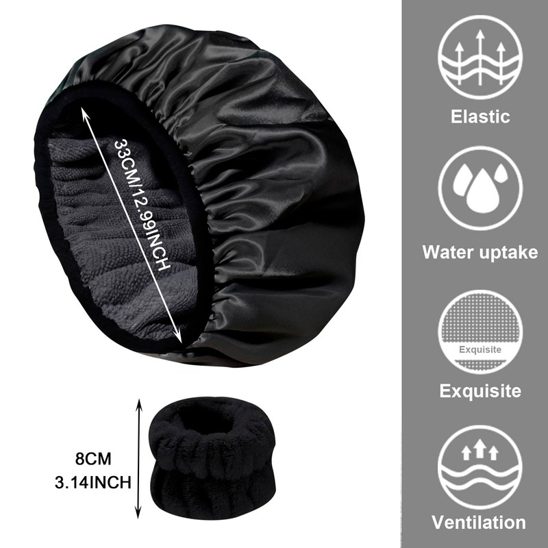 AYNKH Towel Lined Shower Cap, Microfiber Terry Cloth Silky Satin