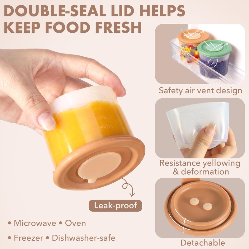 Silicone Baby Food Containers,6 Pack Spill-Proof Snack Containers with Lids