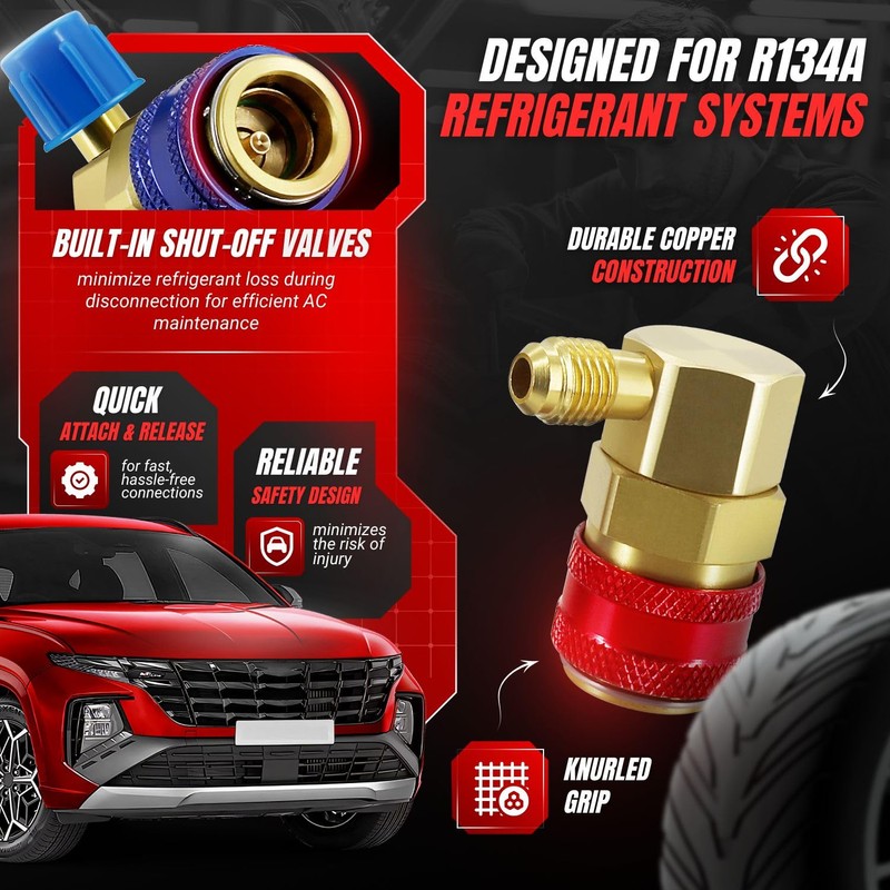 Flexzion Car AC R134a Quick Connectors System Port Adapters Couplers