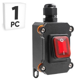 Inline Cord Switch IP67 Waterproof, Outdoor ON/Off Toggle Switch DC 12V-24V with Red LED Rocker Button, 12V 20A Inline Power Switch with PG11 Sealing Waterproof One-Side Entry & Exit Line