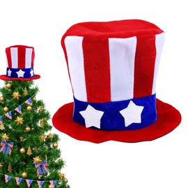 Patriotic 4th of July Tree Topper, Red White & Blue Hat Tree Decorations for Independence Memorial Celebrations Patriotic Decor for Holiday Christmas Party Supplies