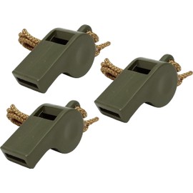 Olive Drab Plastic US Army Police Cork Whistle with Lanyard Necklace, US Military Issue OD Green NSN 8310-00-526-1110 3-Pack
