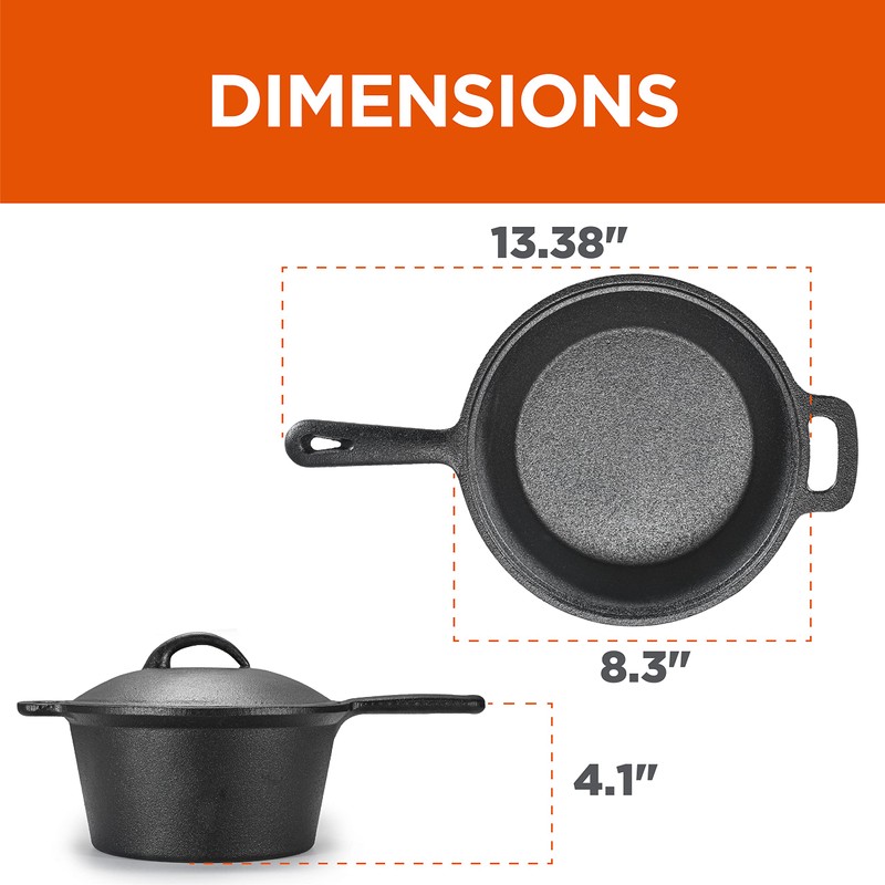 COMMERCIAL CHEF 2 Quart Cast Iron Saucepan, Dutch Oven Cast