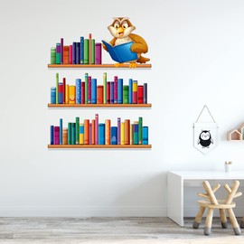 Kids Wall Sticker - Owl Book Shelves Wall Decal (90cm height x 70cm width)