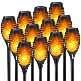 Outdoor Solar Lights, 12Pack Solar Torch Light with Flickering Flame, Garden Lights Waterproof for Outdoor Decor, Tiki Torches for Outside, Luces Solares para Exteriores Pathway Yard Garden Decor