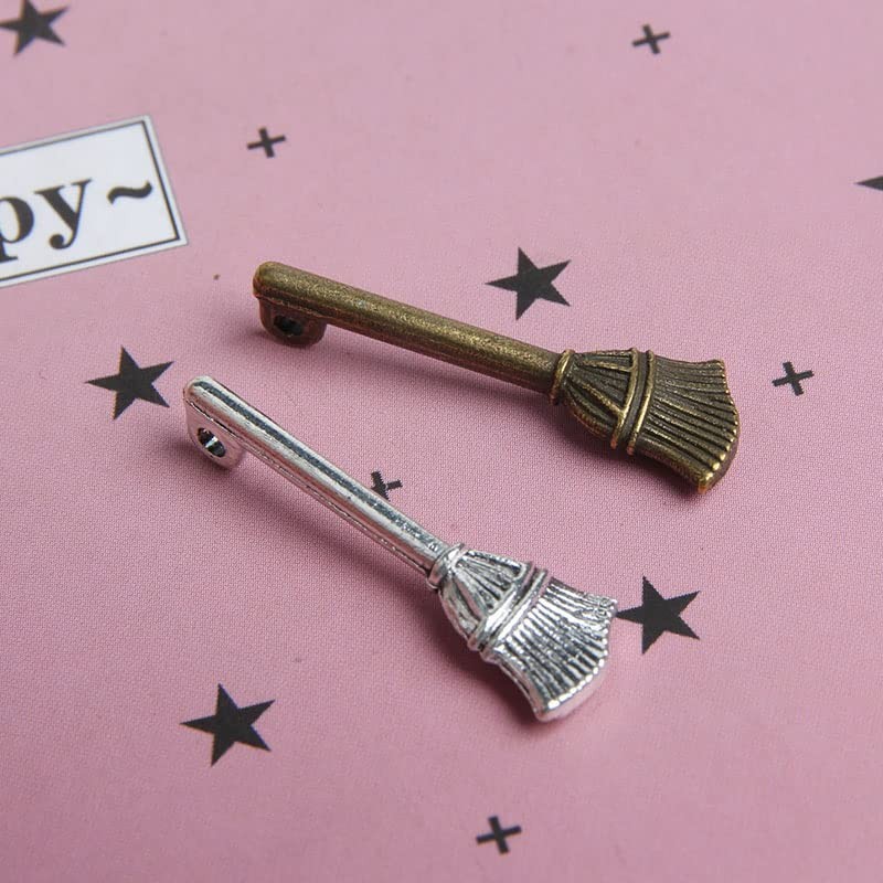 Acxico 40Pcs Broom Charms Broom Pendants Antiqued Silver Tone 3D