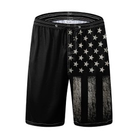 Mens Swim Trunks for Men, Patriotic Vintage Black American Flag Board Shorts Men's Swimwear Bathing Suit with Mesh Lining, Funny Hawaii Quick Dry Beach Shorts for Men Swimming Trunks, X-Large