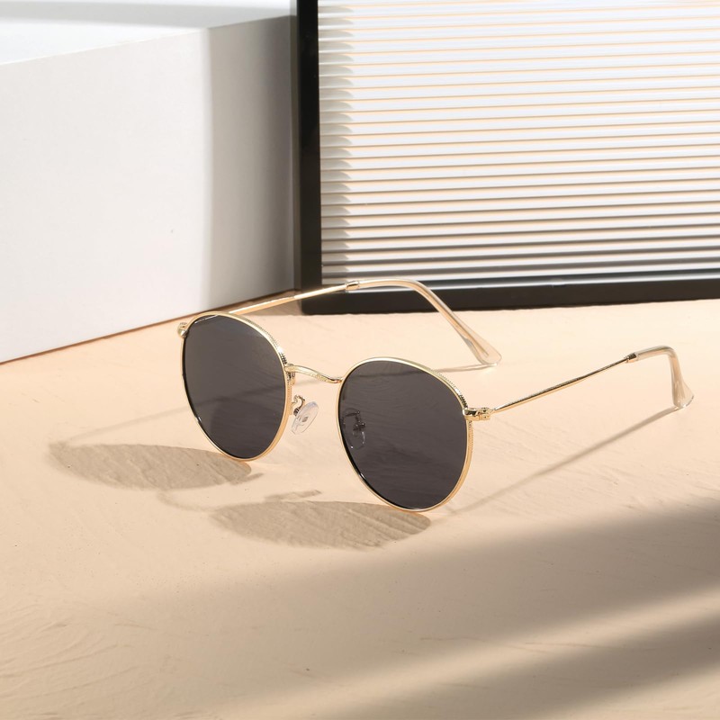 aisswzber Small Round Polarized Sunglasses 3447p-Bright Gold