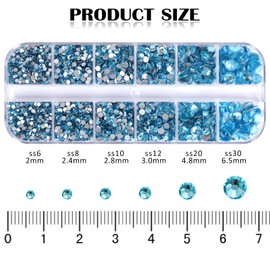 3820Pcs Aquamarine Flatback Rhinestones for Bedazzling, 2-6.5mm Small Rhinestones Diamonds Kit, Flat Back Crystals Gems for Nail Art and Crafts, Clothes