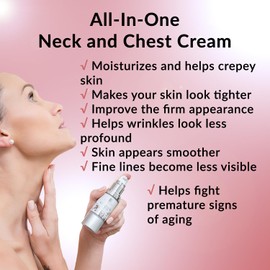 Neck Firming Cream for Sagging, Crepey Skin, Chest Wrinkles. Anti-Aging Moisturizing Lotion Helps Crepe Eraser, Turkey Neck Tightener & Decolletage Tightening. Aids Decollete, Double Chin, Face