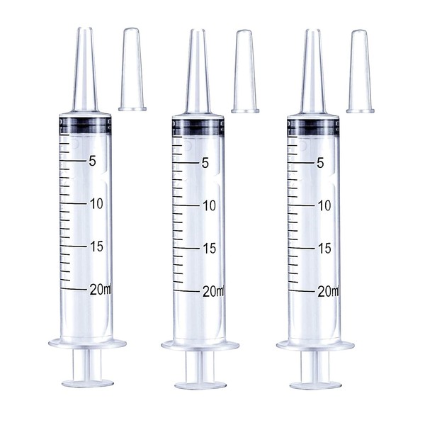 KTSPORTS 3 Pack 20ml Plastic Syringe with caps for Liquid