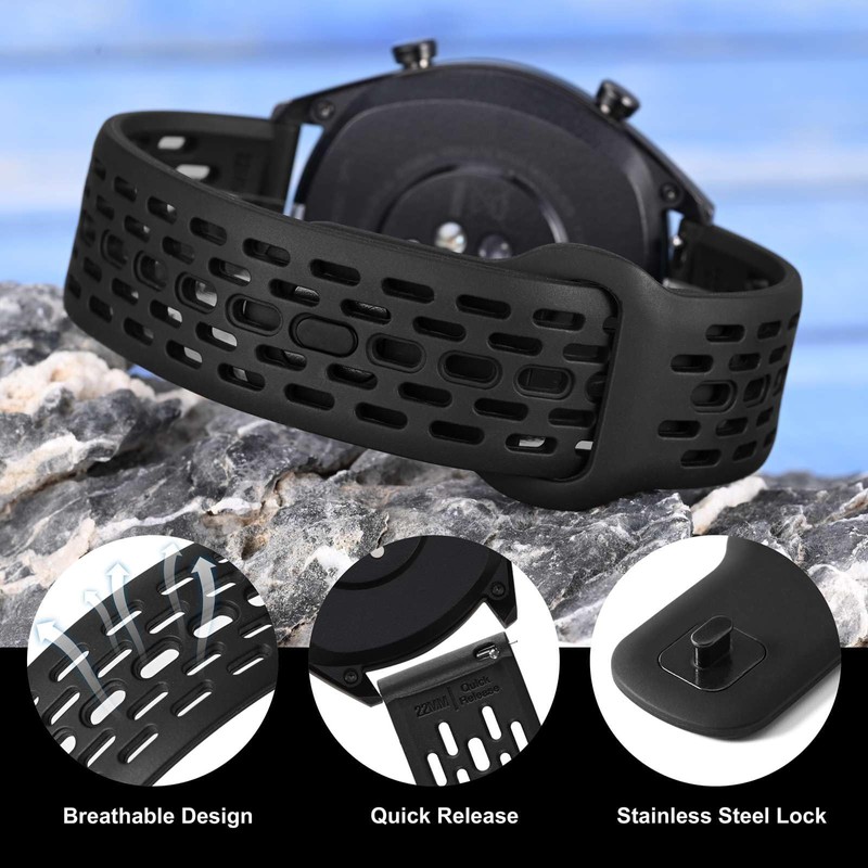 WOCCI 18mm Breathable Hollow Silicone Watch Band, Quick Release, Replacement