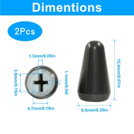 Jiozermi 2 Pcs Matte Black Guitar 5 Ways Switch Tips，Pickup Selector Switch Caps Metal Switch Knobs for USA Fender Strat Tele