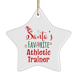 Santa's Favorite Athletic Trainer Ornament - Star Shaped - Gifts for Christmas Tree Birthday Party Decor - Athletes Triathlete Sports Trainers Athletic Triathlon Friend Dad Mom