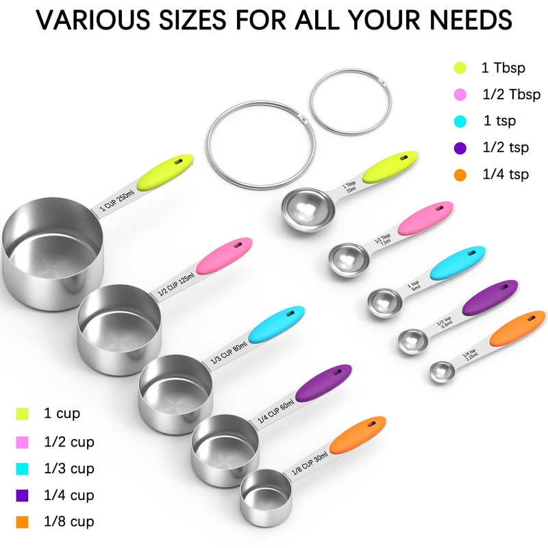 TILUCK Measuring Cups and Spoons Set, Stainless Steel, Kitchen Utensils