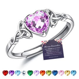 JeweBella Ring 925 Silver Women's Adjustable Heart Birthstone Celtic Knot Rings Women Engagement Ring Wedding Rings Engagement Promise Ring Women's Ring Jewellery with Gift Box, Silver