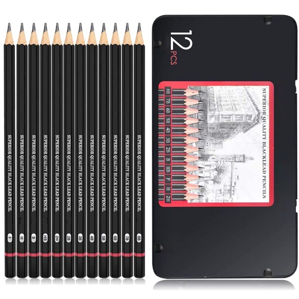Sketching Pencils 12 Pieces Professional Graphite Sketch Pencil Artists Set