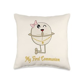 Christian Catholic 1st Communion Girls Wafer Holy My First Communion Girls Catholic Religious Kids Wafer Throw Pillow, 16x16, Multicolor