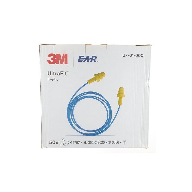 3M 3M E-A-R Ultrafit Earplugs, 32 dB, Corded, 50 Pairs/Box,