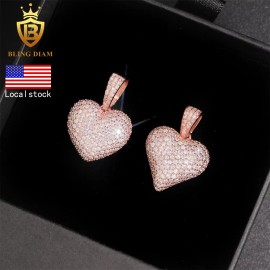 USA Stock  New Arrivals Hip Hop Jewelry 925 Sterling Silver Gold Plated Iced Out Heart Pendant Men WomenColor: FP2311Silver