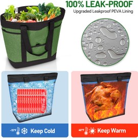 Insulated Cooler Bag Grocery Bags Large Freezer Shopping Cooler Tote for Travel Beach Food Delivery Bag for Cold/Hot Food with Zipper