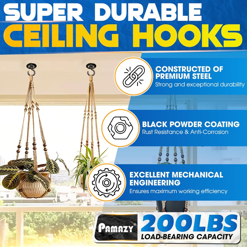 [Upgraded] 200LBS 8Pcs Round Ceiling Hooks with Firmly Rotatable Button,