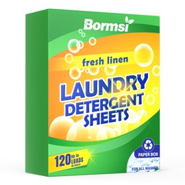 BORMSI Laundry Detergent Sheets Fresh Scent 120 Loads No Plastic Jug, Travel Laundry Soap Detergent 60 Sheets