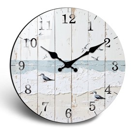 PENGHONG Vintage Wooden Wall Clock for Country Home Decor 12 Inch Blue Rustic Wall-Clocks Silent Non-Ticking for Kitchen, Farmhouse, Bedroom Decorative Battery Powered