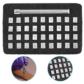 Golrisen 37 Pieces Leather Stamps Alphabet A to Z Punch Tools 3 mm Number Stamp 0-9 Embossing Stamp 6.5 mm Letter Stamp Craft Stamp for Leather Embossing DIY Clay Leather Craft Printing