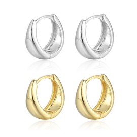 Krstudent Gold Silver Oval Earrings for Women,18K Gold Plated Earring Small Huggie Hypoallergenic Gold Earrings Set for Women Girls