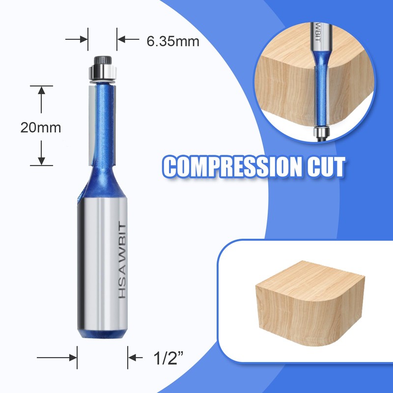 hsawbit Router Bit Set, 4pcs Flush Trim Router Bits 1/2"